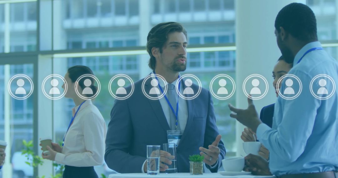 Diverse Professionals Networking with Digital Technology Overlays