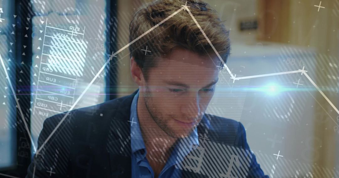 Business Professional Analyzing Digital Data Projections in Modern Office