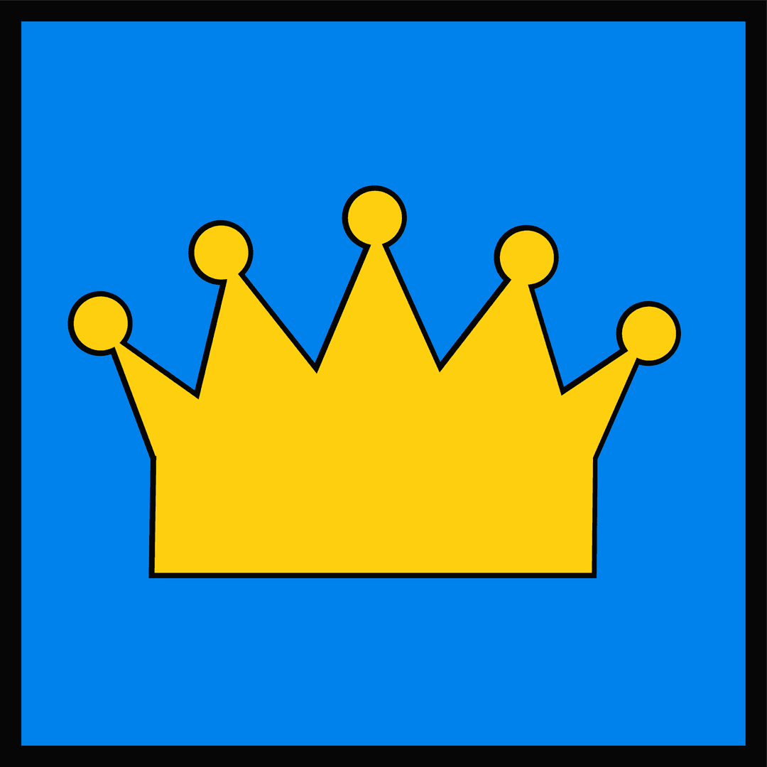 Flat Golden Crown Icon with Five Tips on Transparent Background