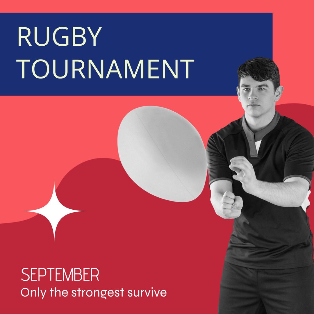 Rugby Tournament Promotion Poster with Player and Ball - Download Free Stock Templates Pikwizard.com