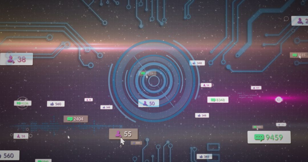 Futuristic Digital Interface with Social and Network Metrics