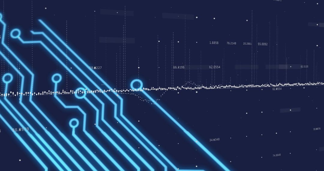 Futuristic Circuit Board Over Digital Data Streams