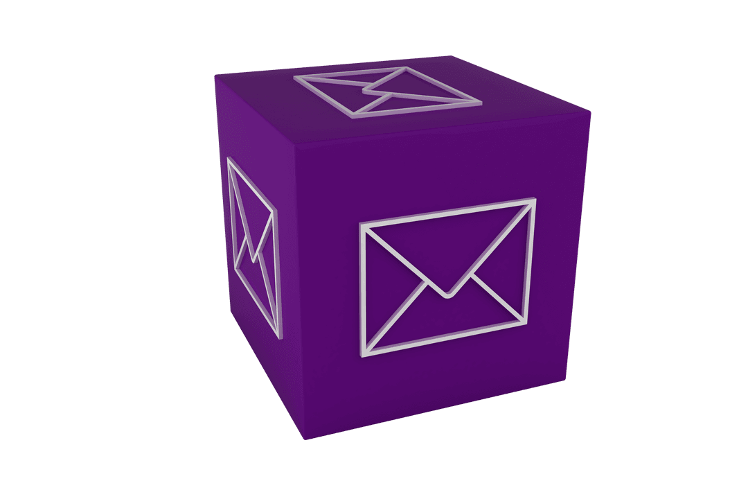 Digital Purple Block with Envelope Symbol on Transparent Background