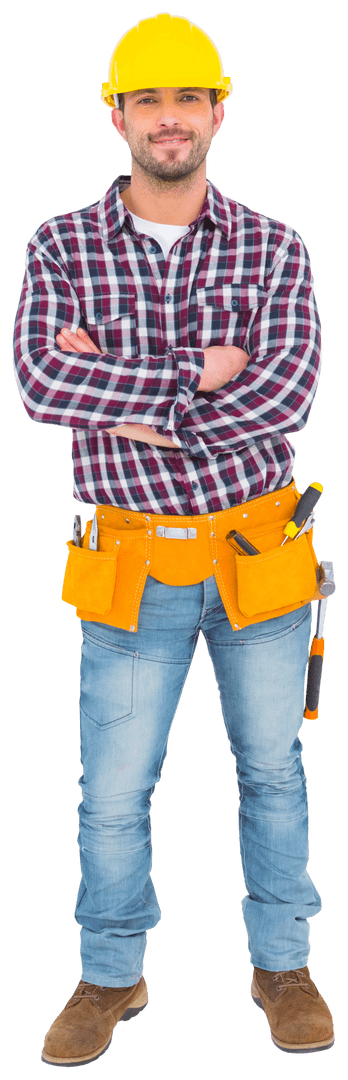 Smiling Male Builder With Tools in Transparent Background