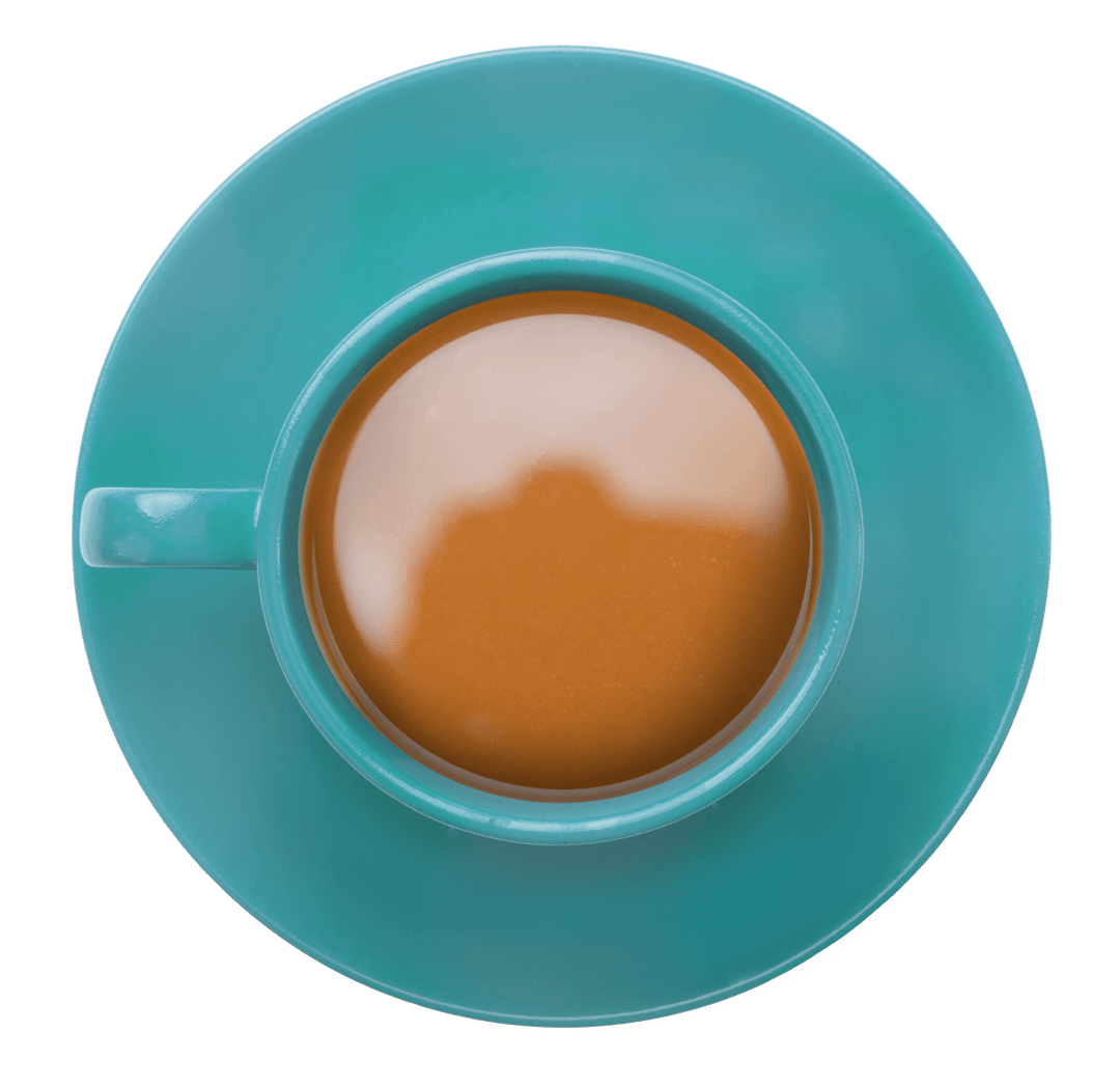 Blue Cup Coffee Top View Transparent Background Concept