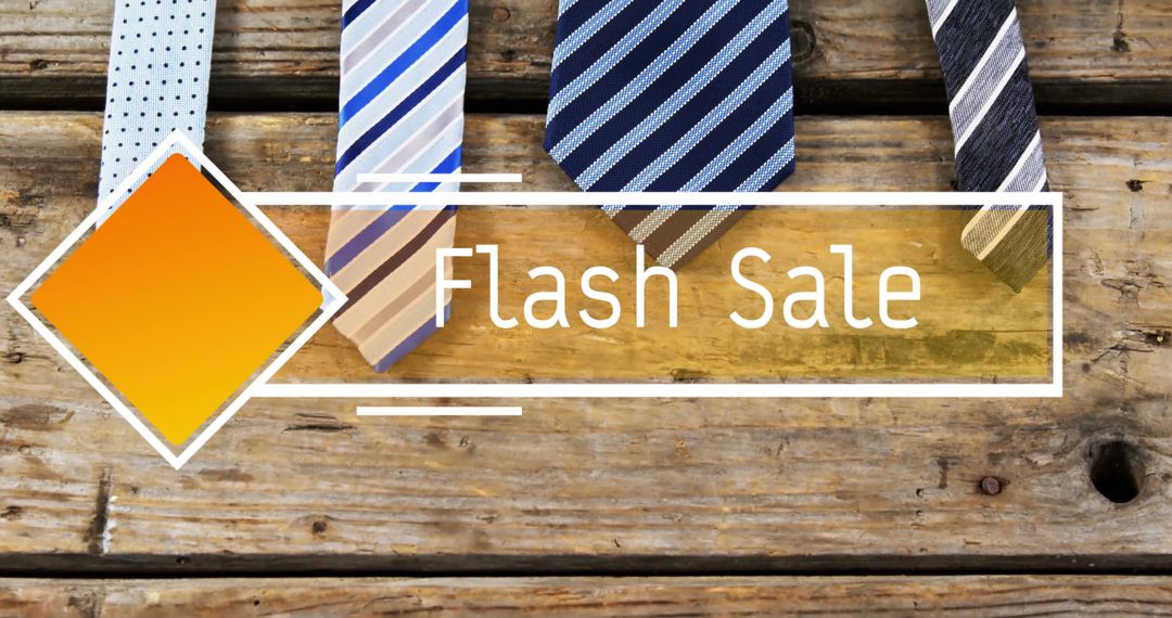 Flash Sale Text With Ties on Wooden Table Background