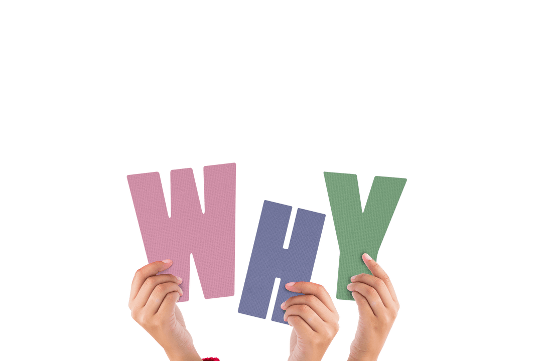 Hands Holding Why Text Letters on Transparent Background