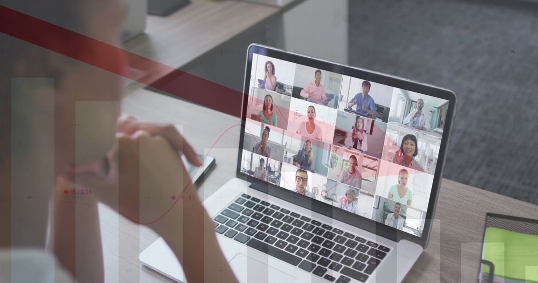 Remote Team Video Conference on Laptop in Modern Workspace