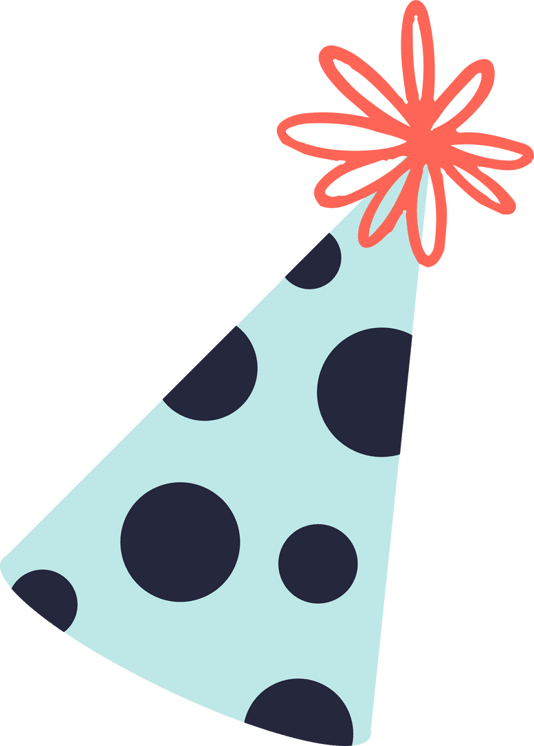 Festive Party Hat with Blue Dots on Transparent Background