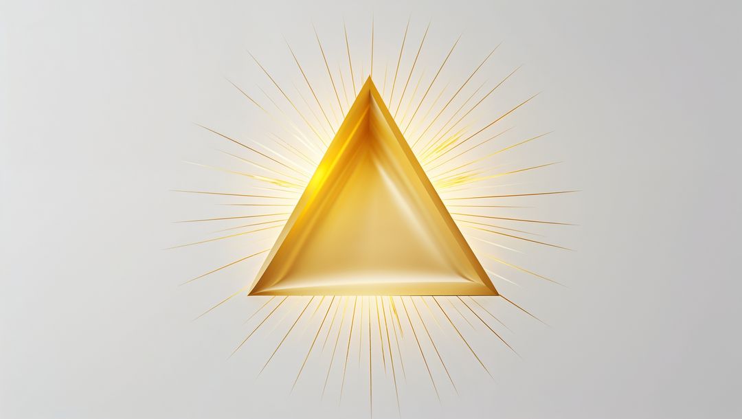 Golden triangular pyramid radiating god light rays in minimalist space