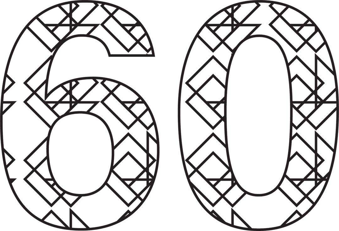 Stylized Black 60 Number on Transparent Background for Celebrations