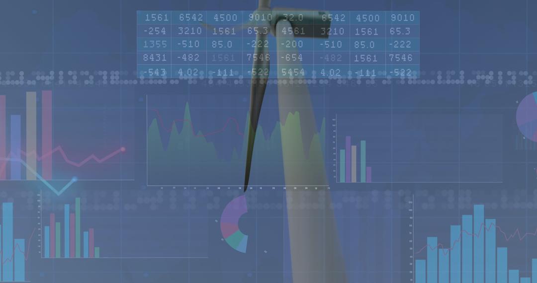 Financial Data Overlaid on Wind Turbines in Renewable Energy Context - Free Images, Stock Photos and Pictures on Pikwizard.com