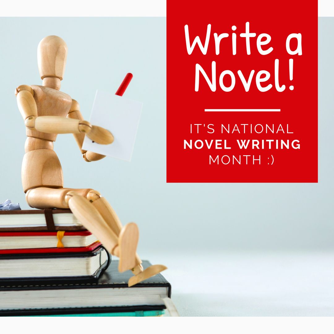 National Novel Writing Month Promotion with Books and Mannequin