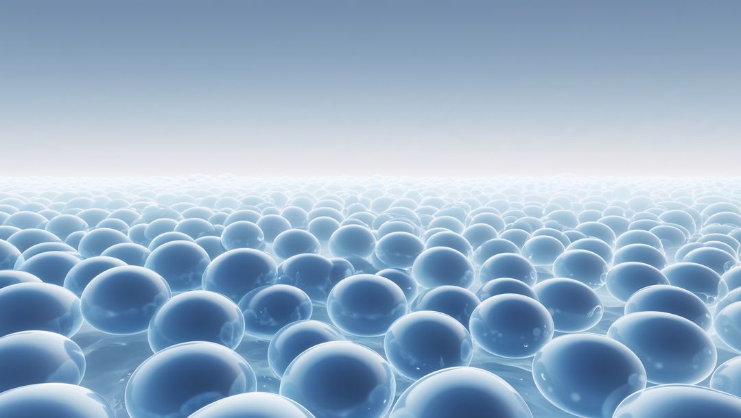 Field of Glossy Blue Spheres Beyond Horizon