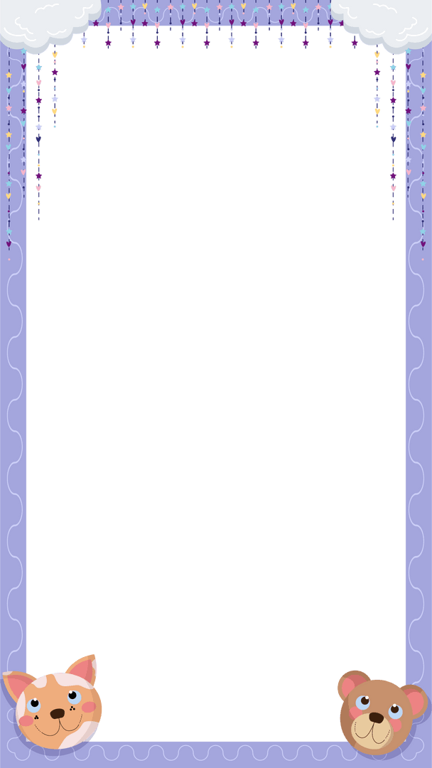 Transparent Purple Frame with Playful Cat and Bear Design