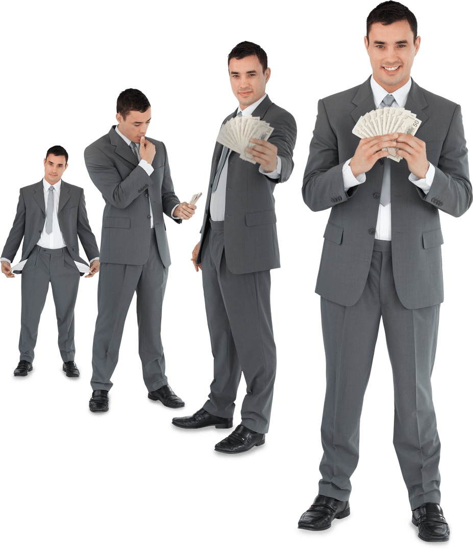 Transparent Growth of Businessman with Money on Gray Suit