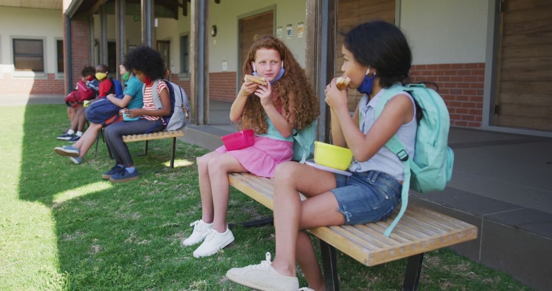 Children Socialating Outdoors with Masks During Pandemic