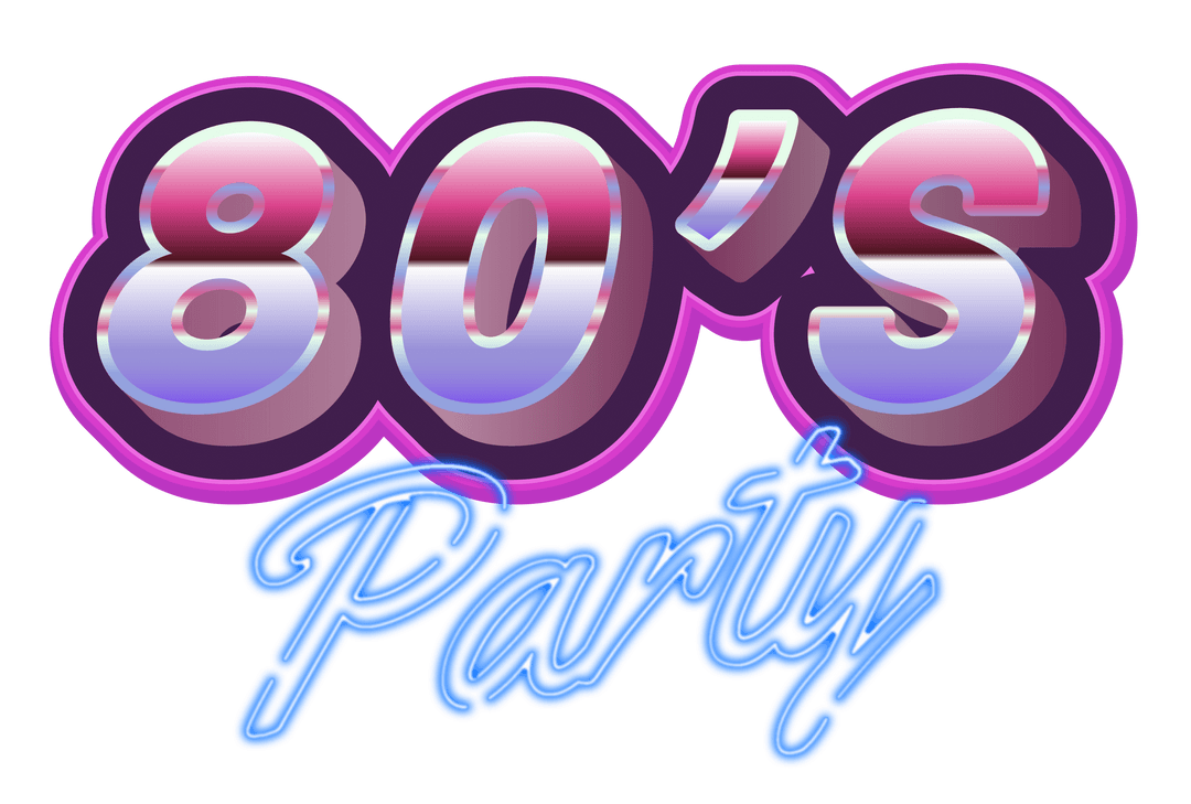 Colorful 80's Party Text on Transparent Background