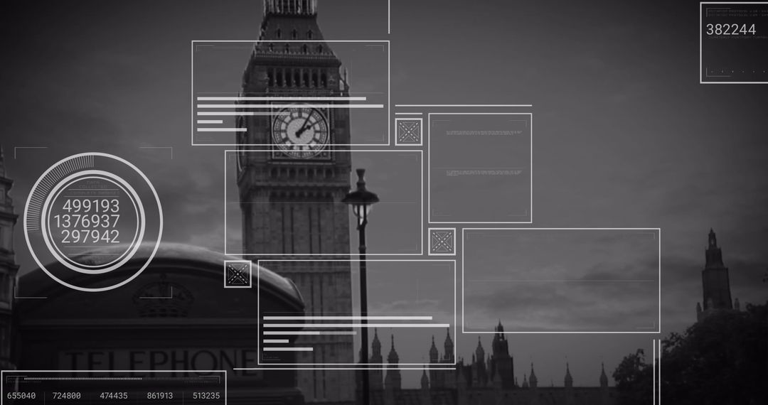 Futuristic Data Interface Overlay on Big Ben Tower