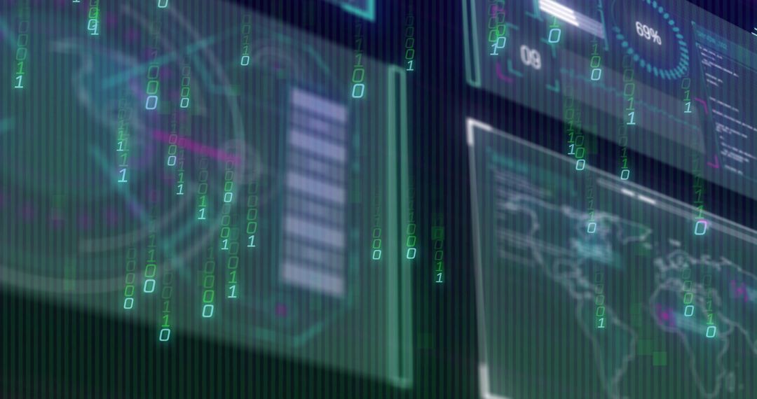 Futuristic Holographic Display Featuring Data Visualization Panels