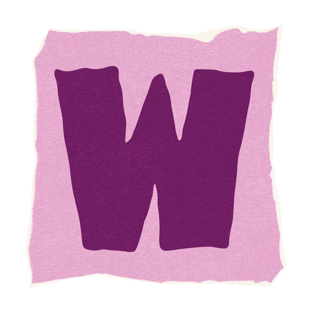 Pink Patch Fabric Letter W on Transparent Background