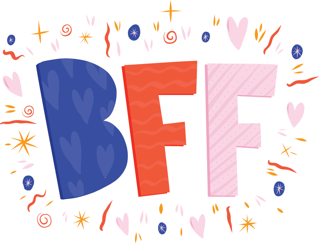 Colorful BFF Text with Playful Shapes on Transparent Background