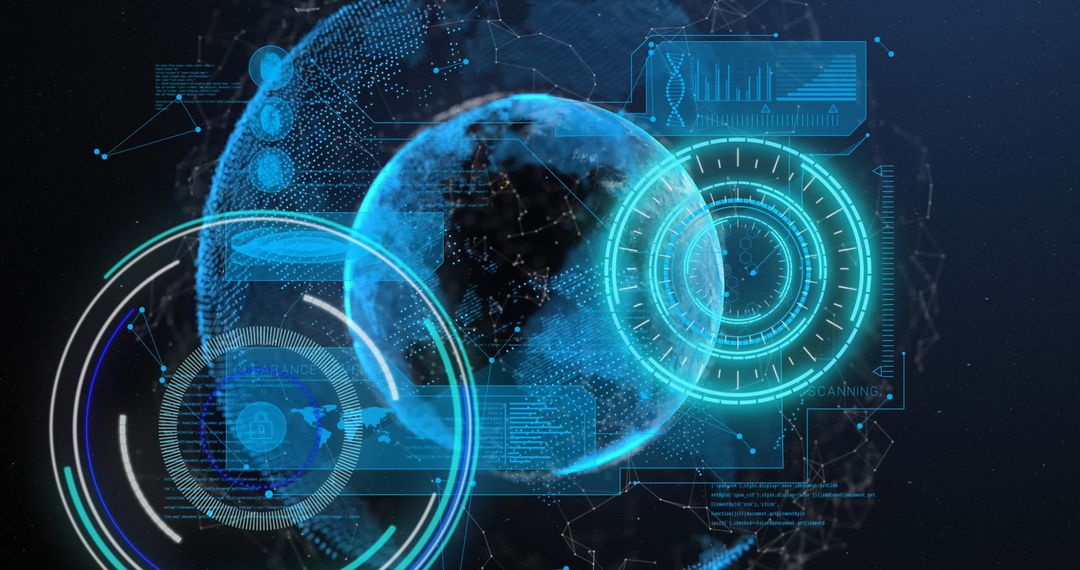 Futuristic Digital Data Interface with Global Technology Elements