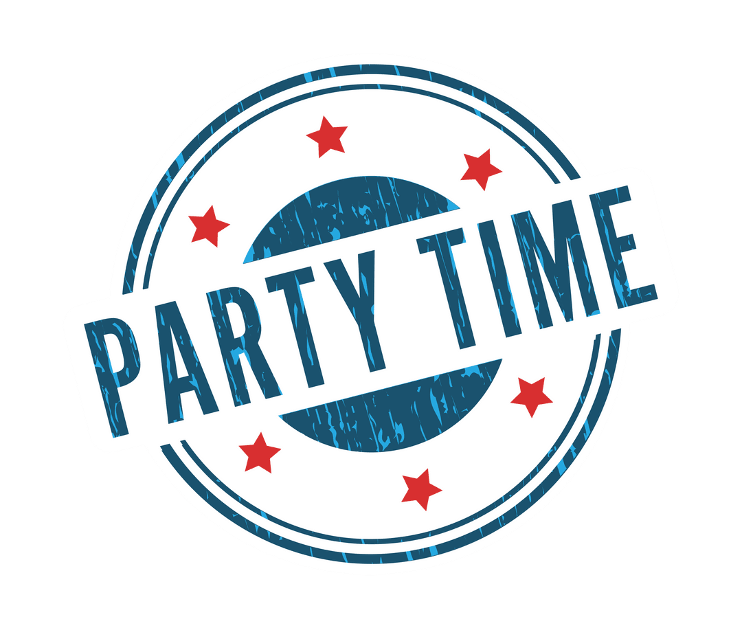 Vintage Party Time Badge with Distressed Text on Transparent Background