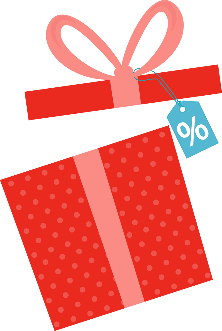 3D Polka Dot Gift Box with Discount Tag on Transparent Background