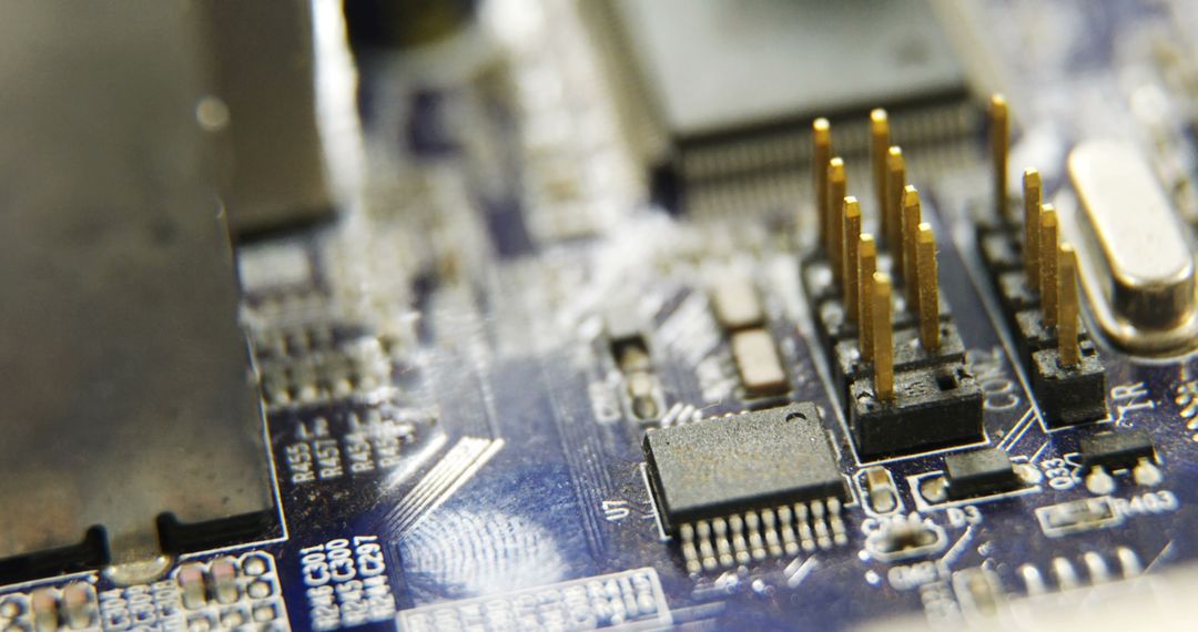 Close-Up of Computer Chip on Motherboard Revealing Circuit Connections