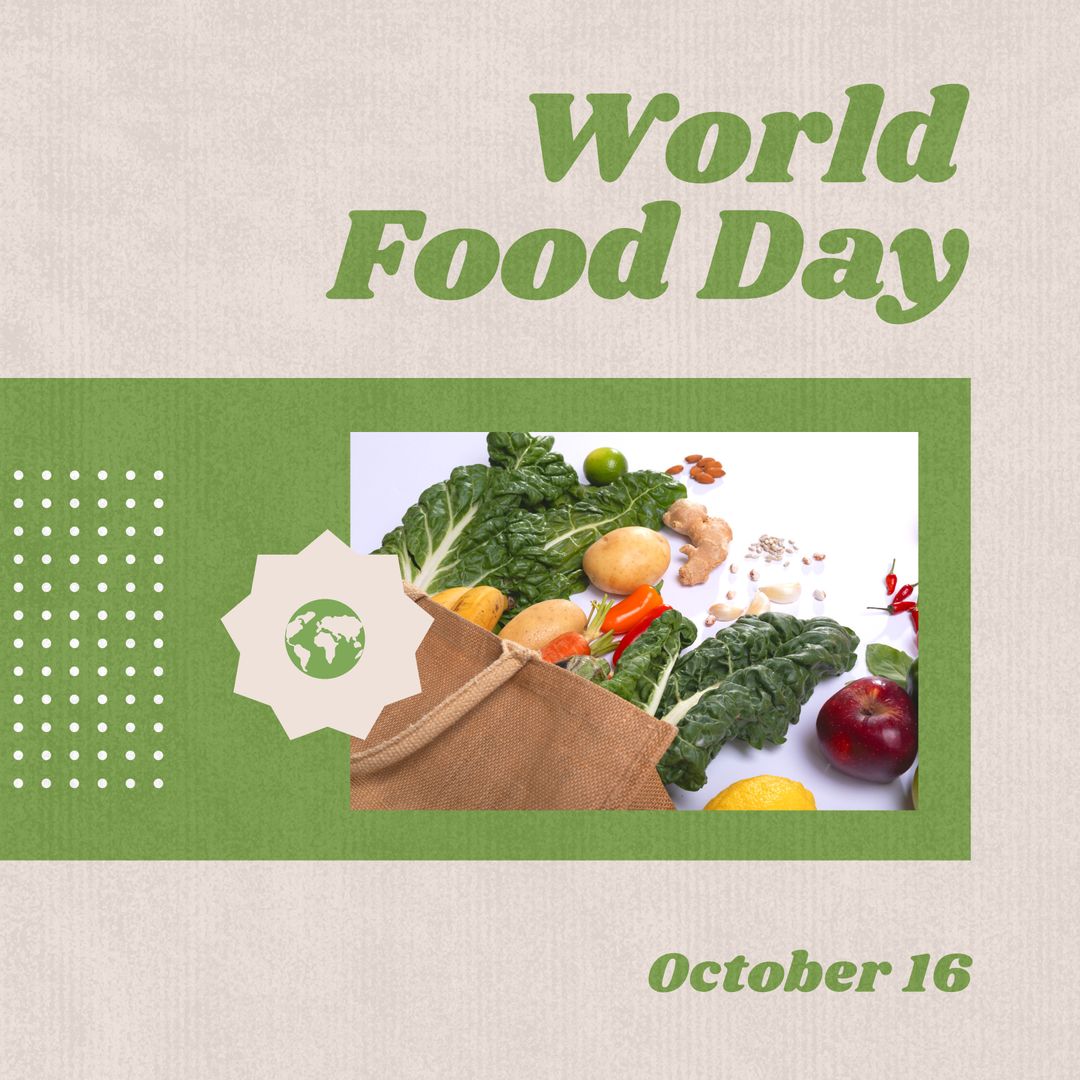 World Food Day Design with Vegetables in Eco Bag on Beige Background