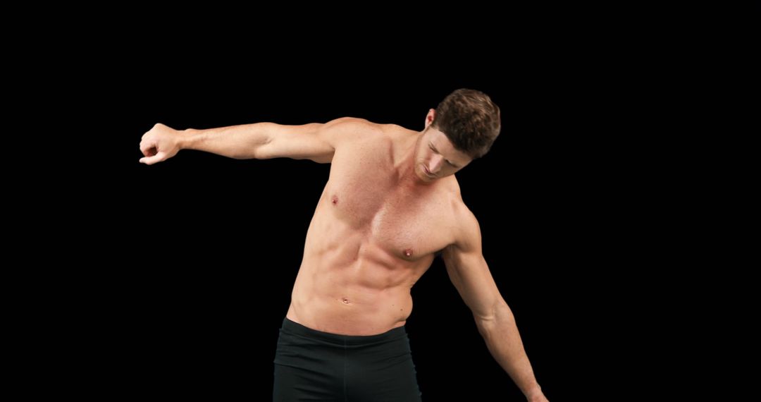 Fit Shirtless Man Stretching on Black Background - Free Images, Stock Photos and Pictures on Pikwizard.com