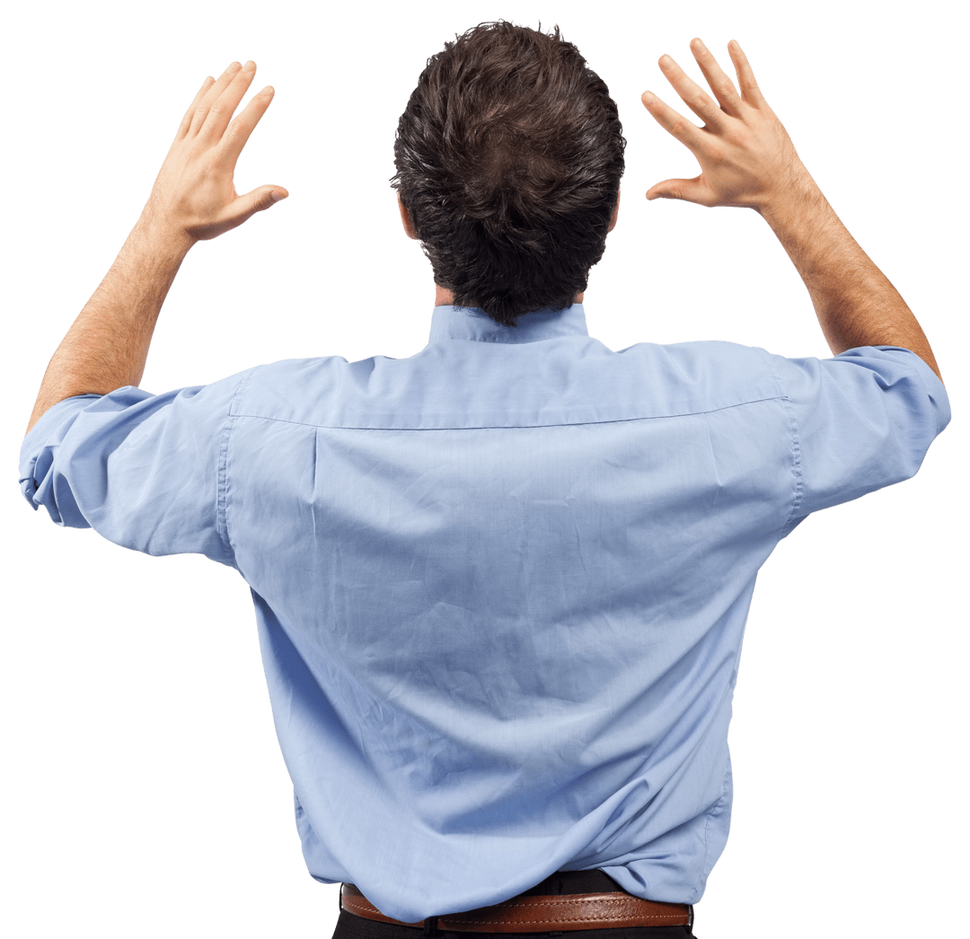 Businessman Raising Arms Expressing Success on Transparent Background