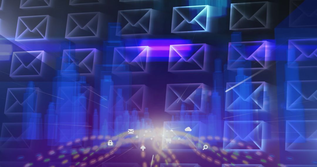 Digital Blockchain Technology with Futuristic Envelopes and Data Icons