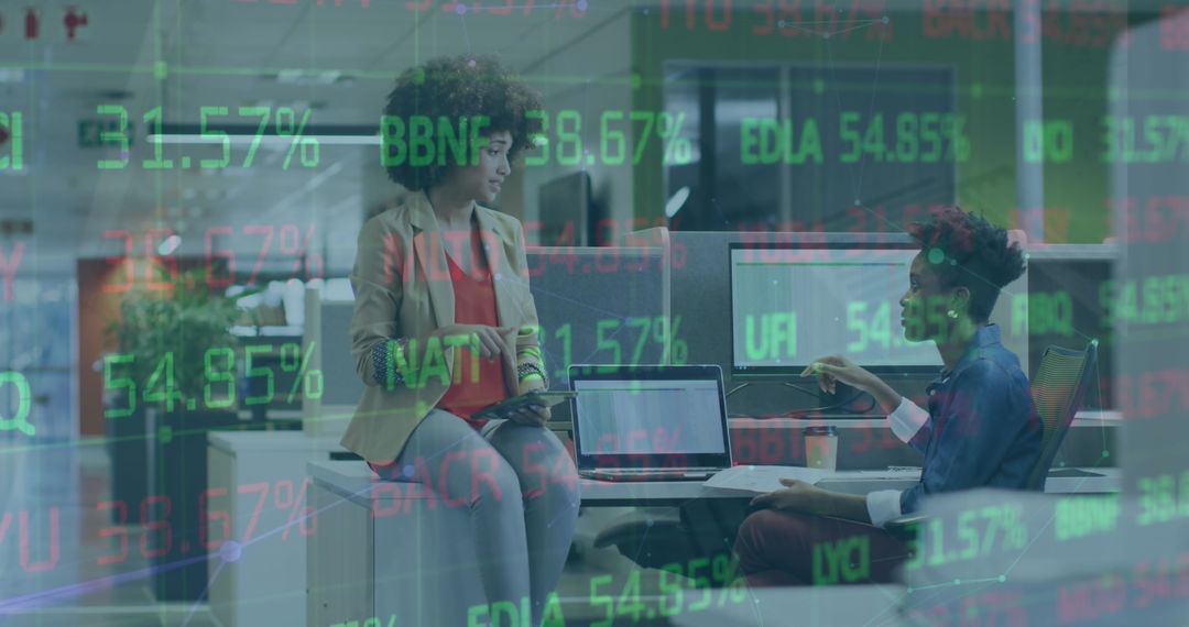 Diverse Professionals Analyzing Complex Stock Market Data in Office