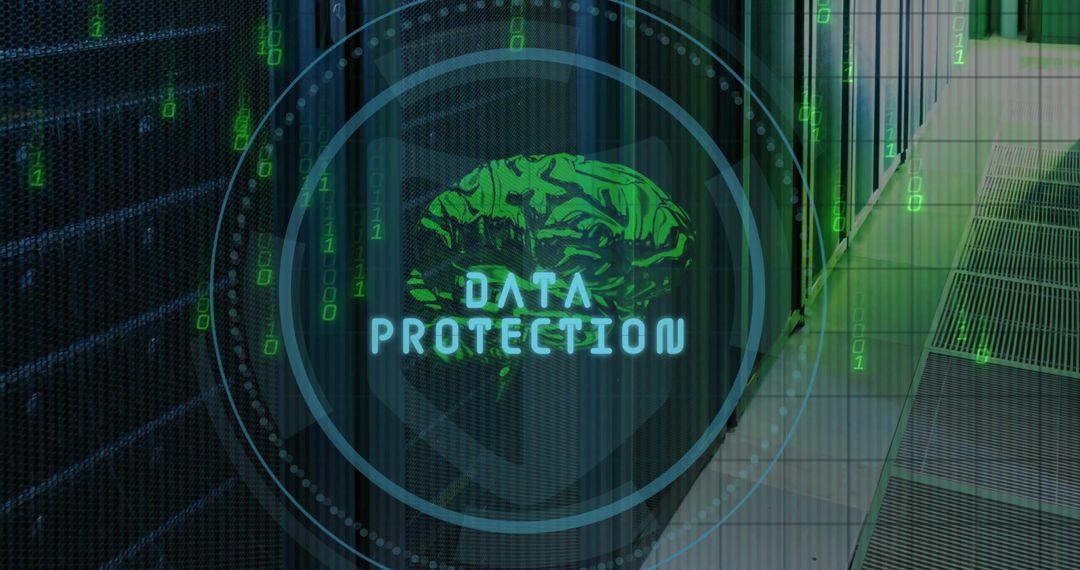 Digital Brain and Server Room Symbolizing Data Protection