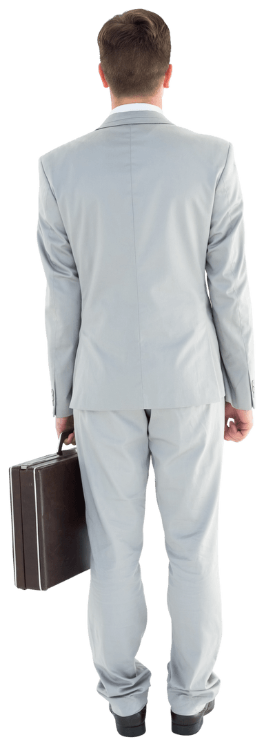 Transparent Back View Businessman Holding Briefcase