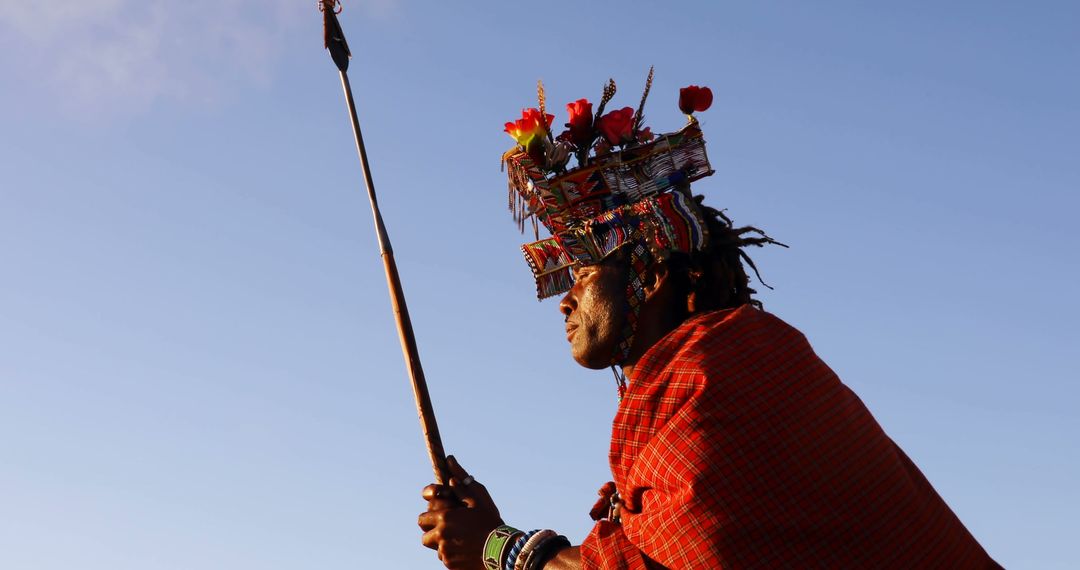 Indigenous Man in Traditional Outfit Holding Spear - Free Images, Stock Photos and Pictures on Pikwizard.com