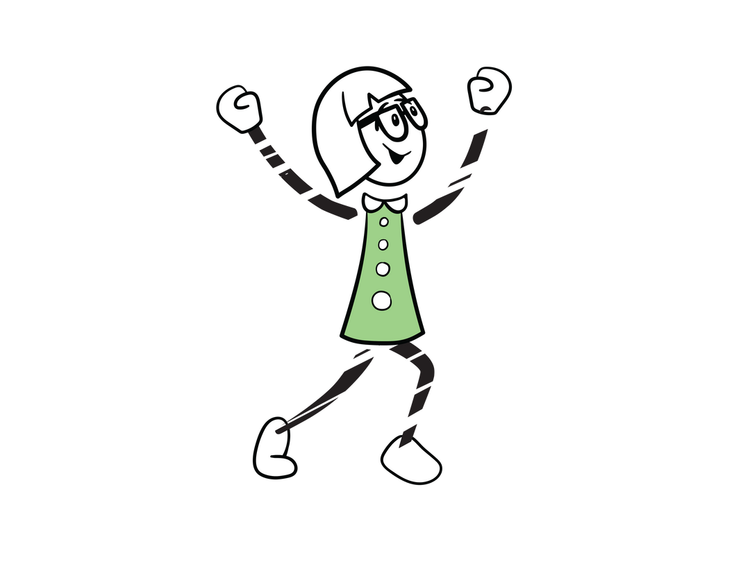 Joyful Cartoon Female with Raised Arms on Transparent Background - Download Free Stock Images Pikwizard.com