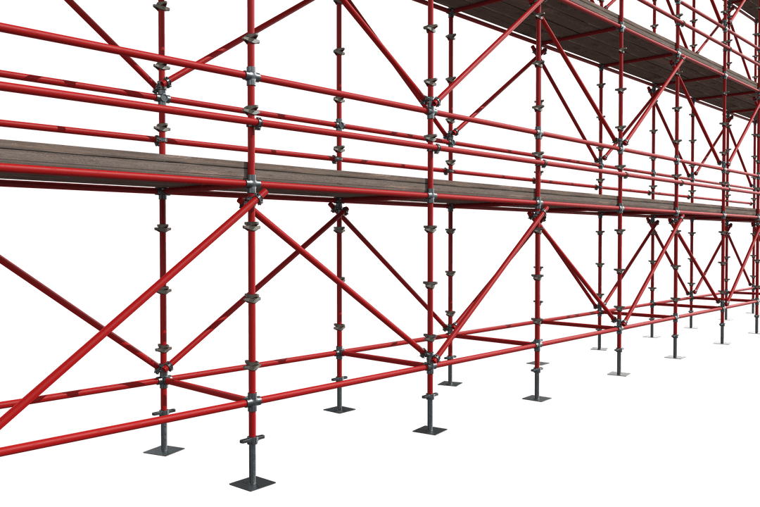 Red Steel Scaffolding Structure on Transparent Background