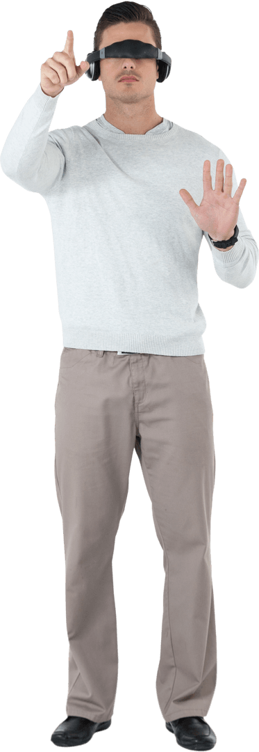 Man Engaging with Virtual Reality on Transparent Background