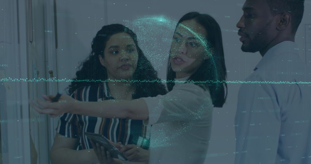 Diverse Team Collaborating in Digital Interface Environment