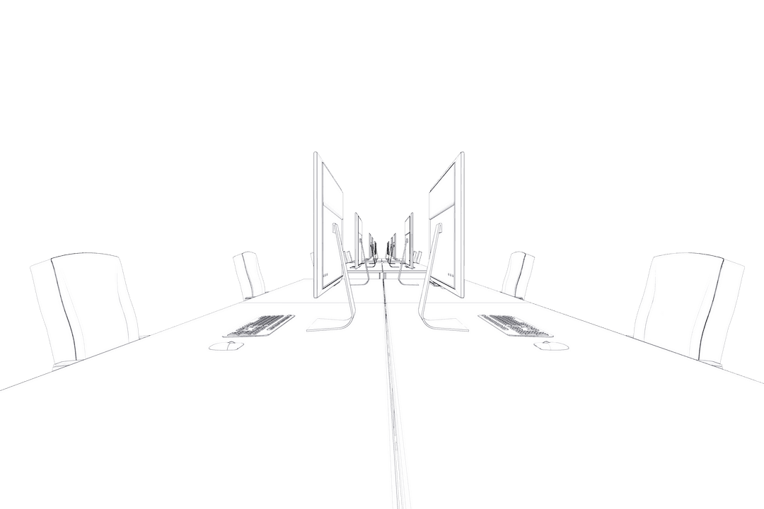 Transparent 3D Open Office Space Design in Black and White