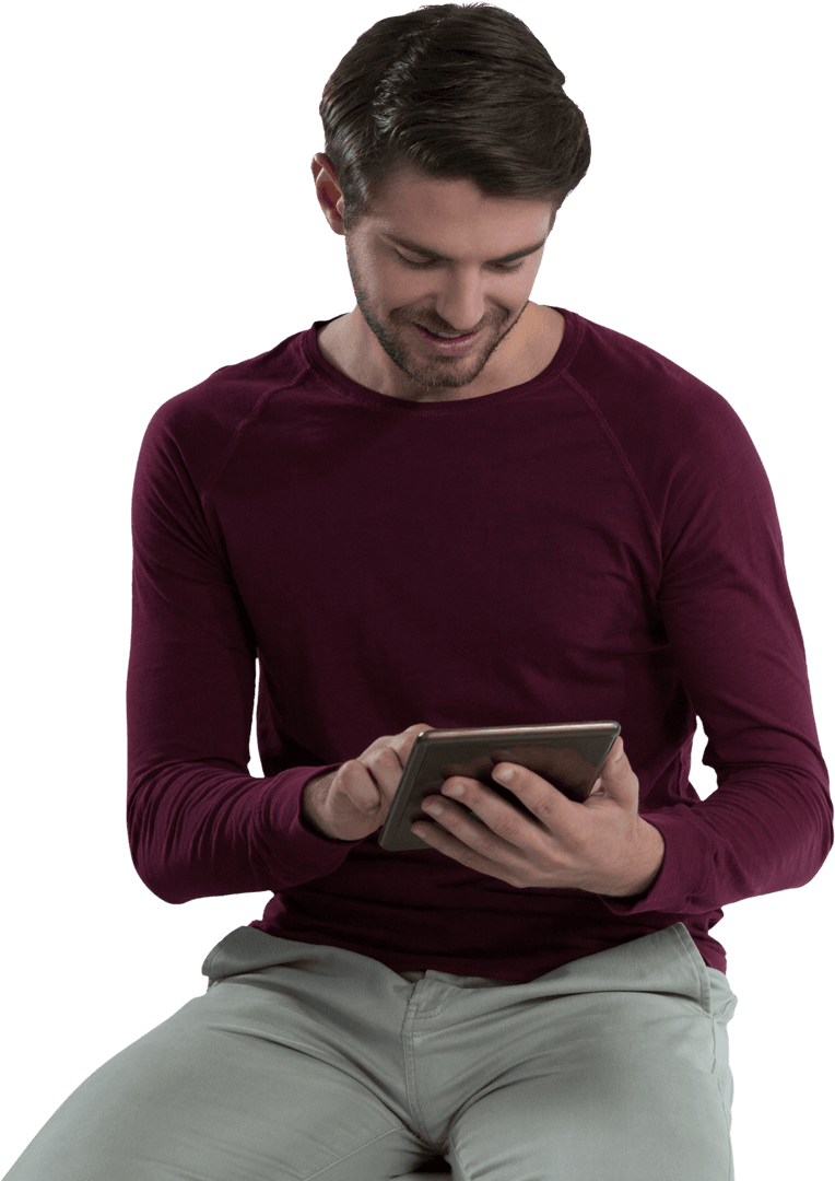 Handsome Young Man Using Tablet Transparent Background
