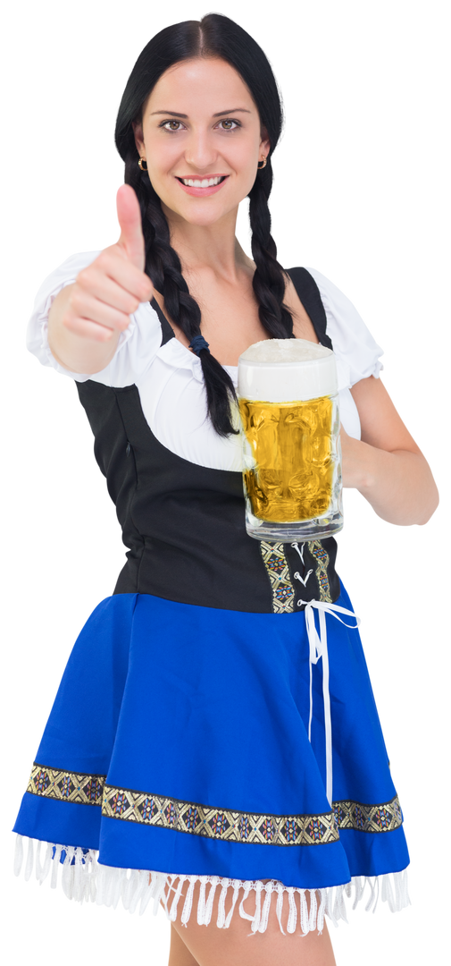 Smiling Oktoberfest Girl Holding Beer Giving Thumbs Up on Transparent Background - Download Free Stock Images Pikwizard.com