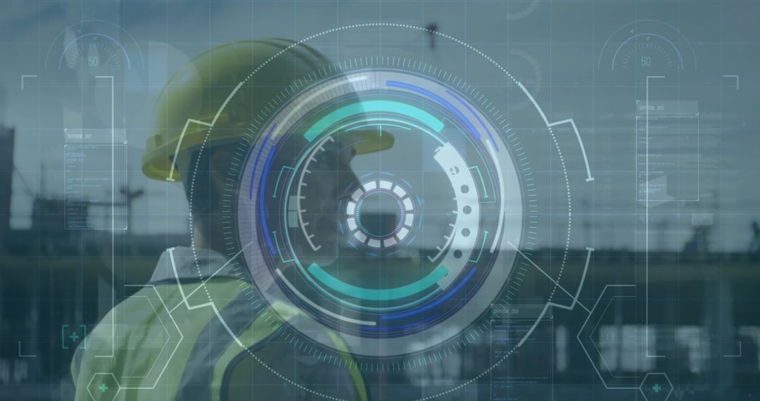 Digital Overlay on Engineer with Futuristic Interface Display