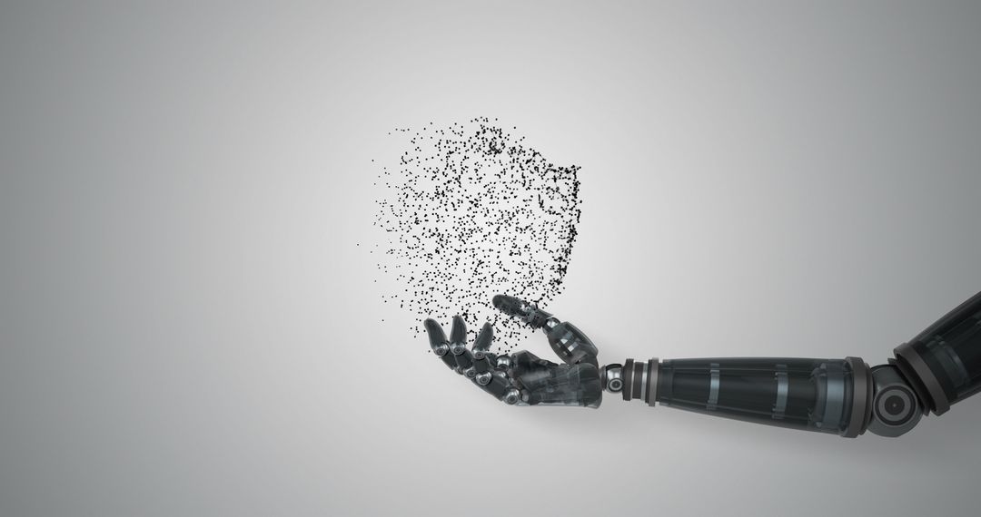 Robotic Hand Dispersing Digital Particles in Conceptual Cloud Technology