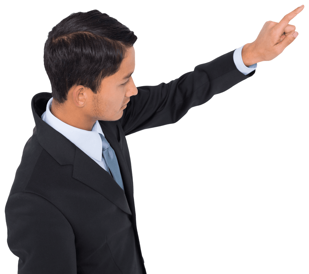 Transparent Image of Businessman Engaging with Virtual Interface