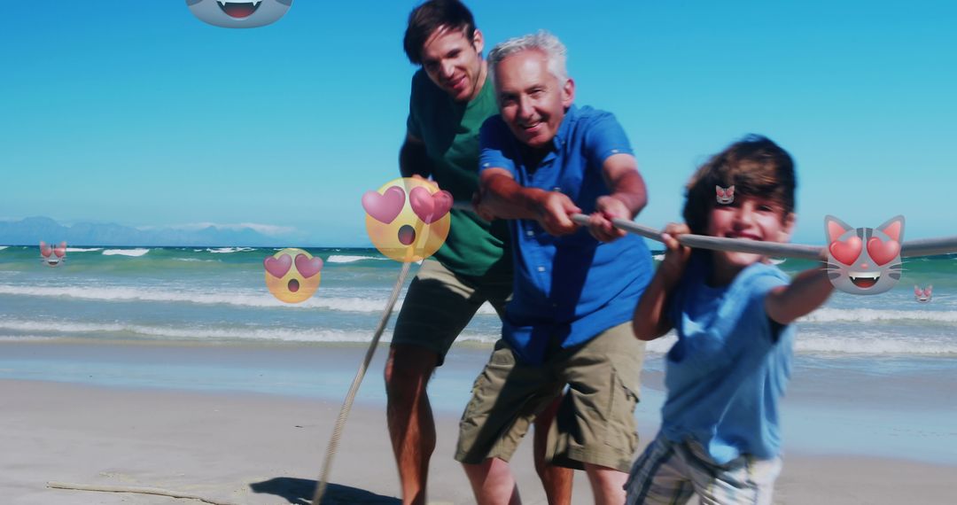 Generations Bonding with Tug-of-War Game on Beach