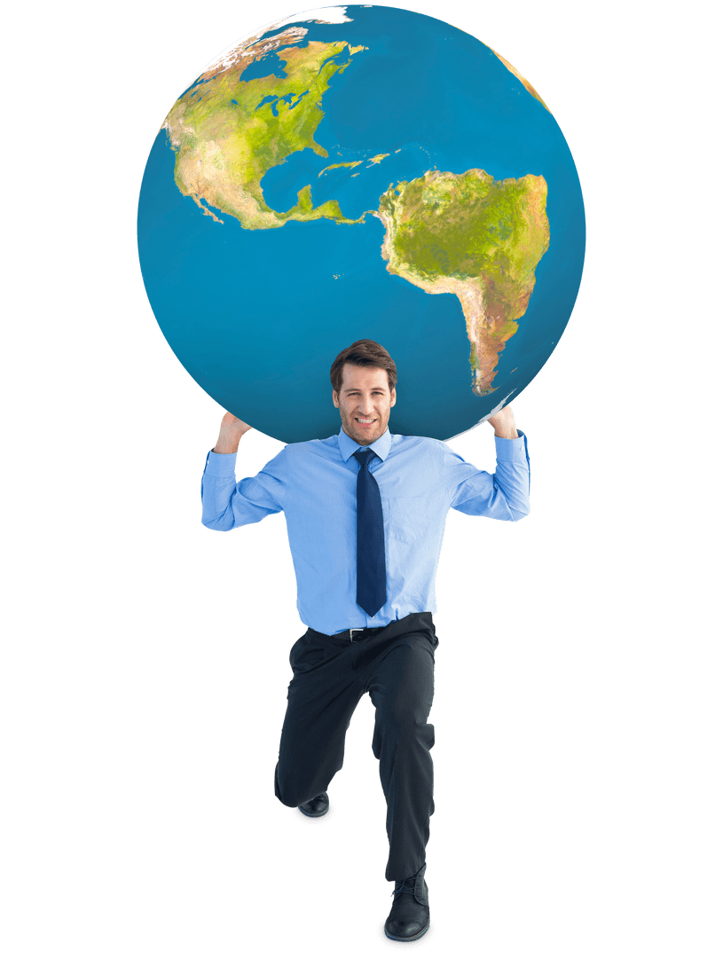 Businessman Carrying Globe Transparent Background Concept